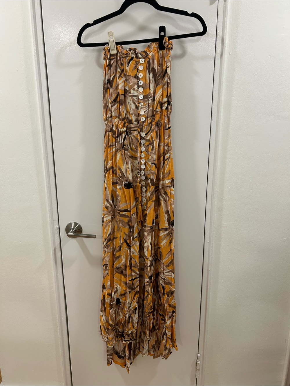 Boho Floral Button-Front Maxi Dress in Mustard